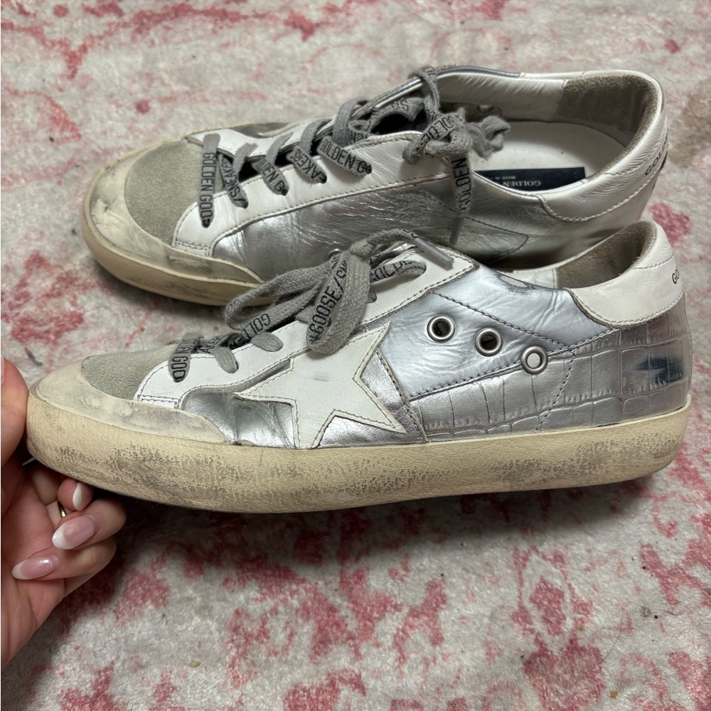 Golden Goose Metallic Silver Sneakers